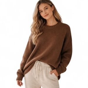 Aerie Crewneck Ribbed Olive Green Alpaca Long Sleeves Relaxed Fit Sweater Sz.SP